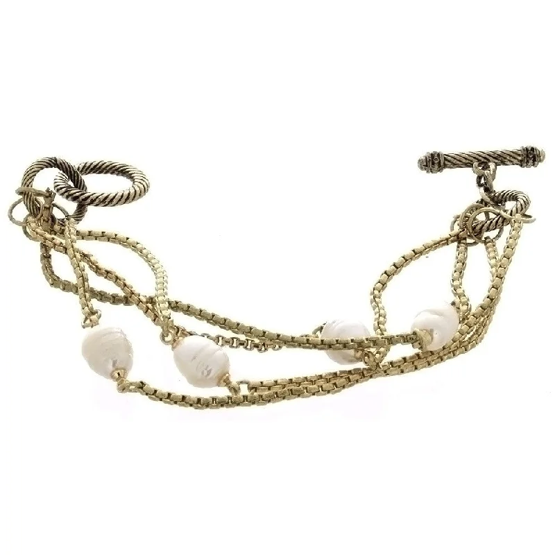 CHAIN CABLE FRESHWATER PEARL GOLD BRACELET