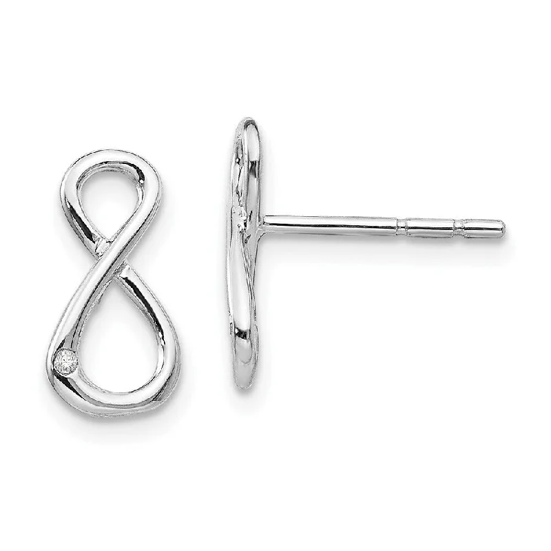 925 Sterling Silver Diamond Infinity Symbol Stud Earrings (L-12 mm, W-7 mm)