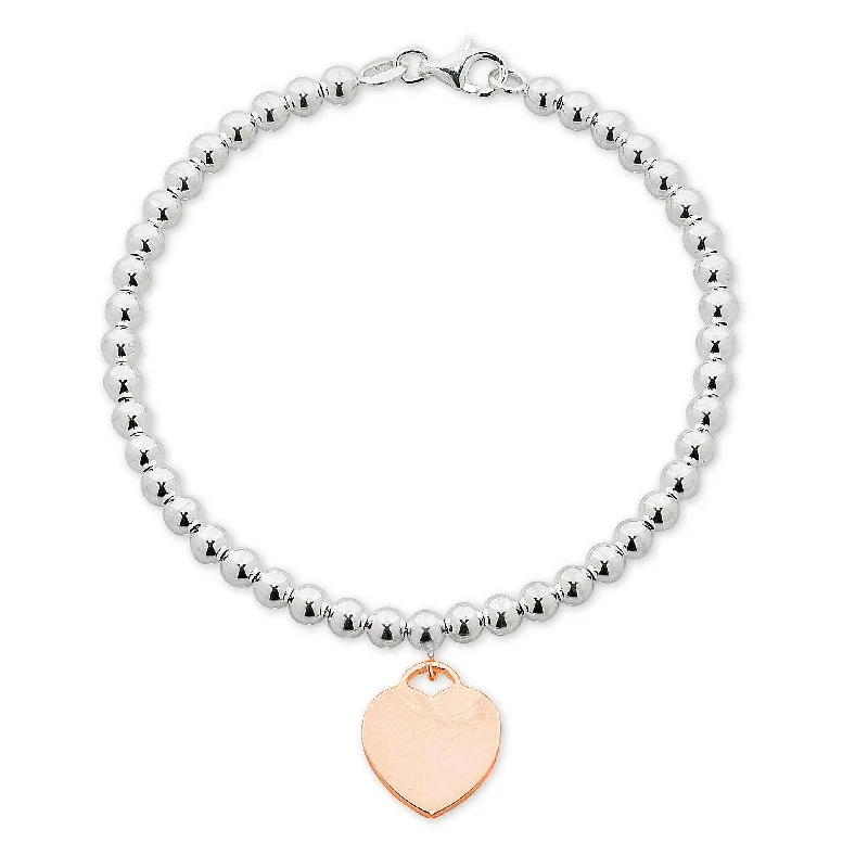 Stainless Steel White Ball Rose Heart Disc Bracelet