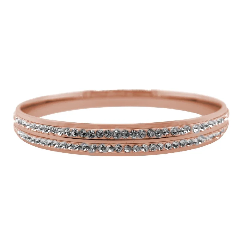 Rose Stainless Steel Pave Crystal Bangle