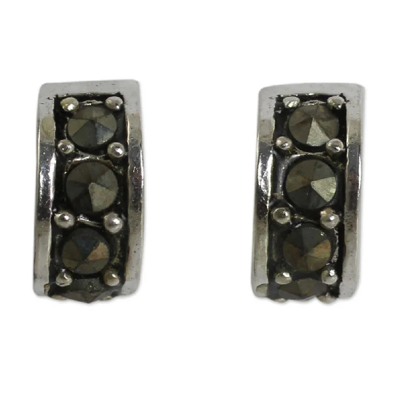 Handmade Sterling Silver 'Ever Happy' Marcasite Earrings (Thailand)