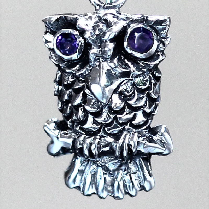 Handmade Sterling Silver 'Baby Owl' Amethyst Earrings (Indonesia)