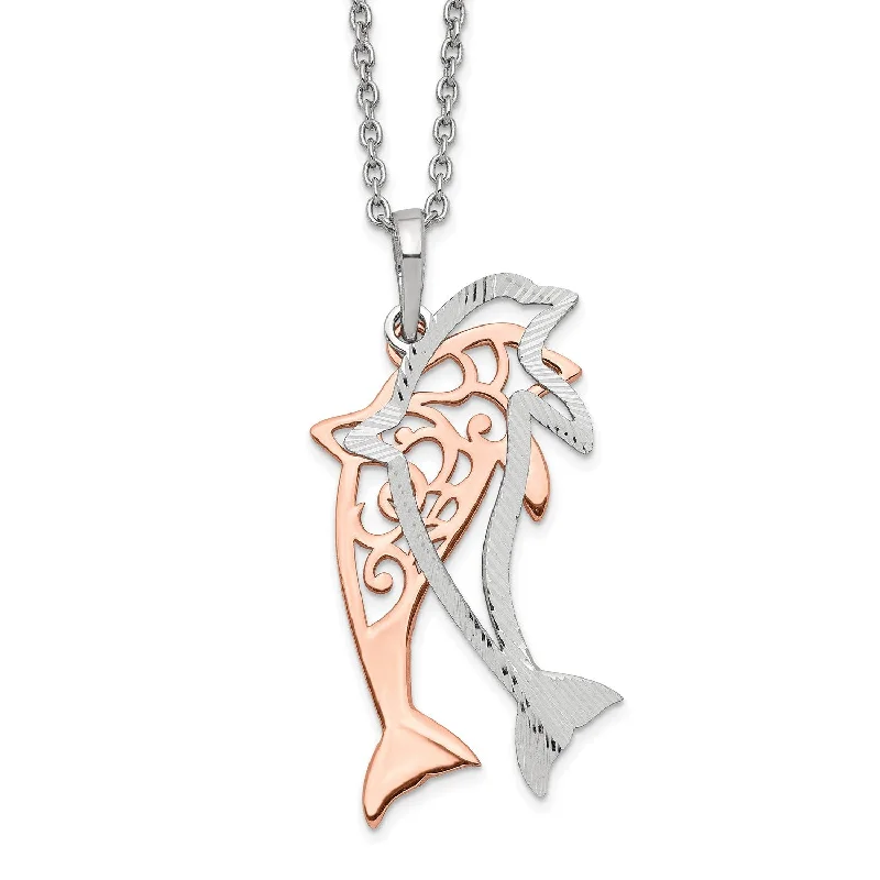 Sterling Silver 18-inch Diamond-cut Two-Tone Dolphin Necklace