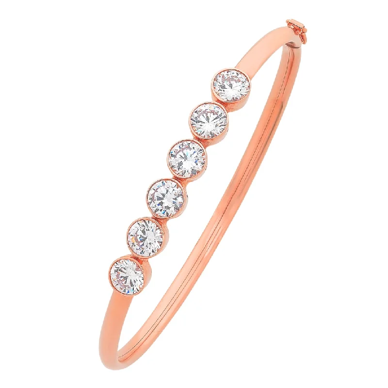 9ct Rose Gold Silver Infused 6 Bezel Cubic Zirconia Oval Bangle