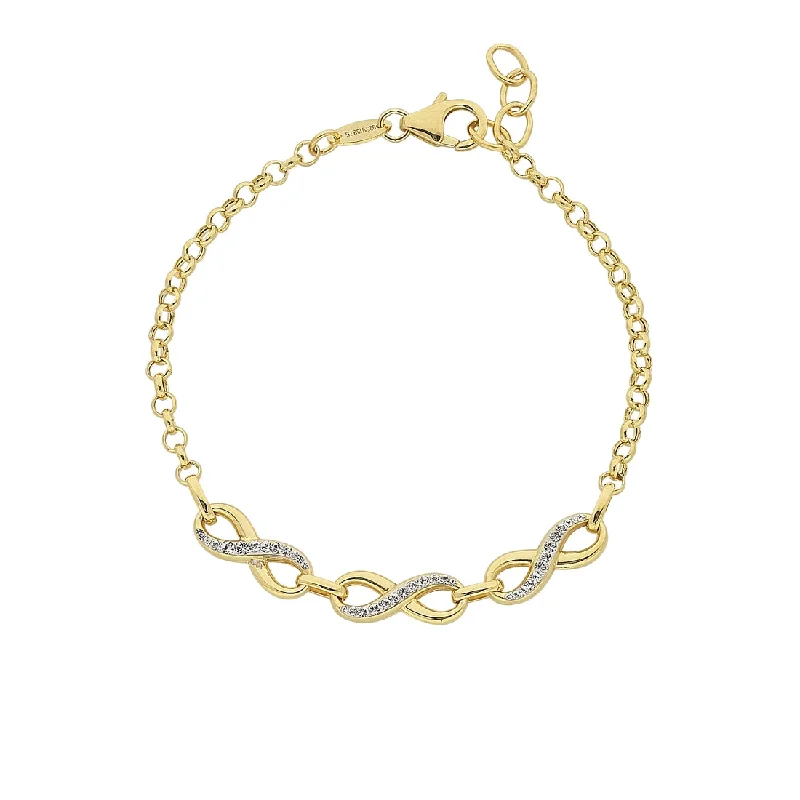 9ct Yellow Gold Silver Infused Two Tone Infinity Bracelet