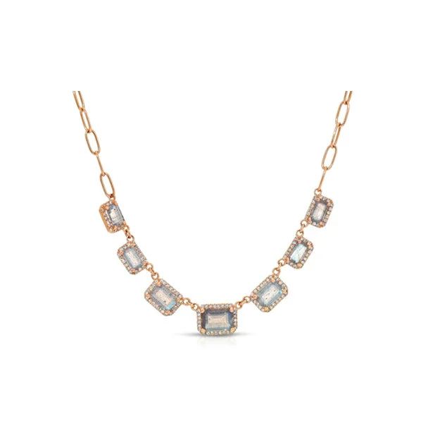 14K Rose Gold Chain Link Multiple Labradorite and Diamond Necklace