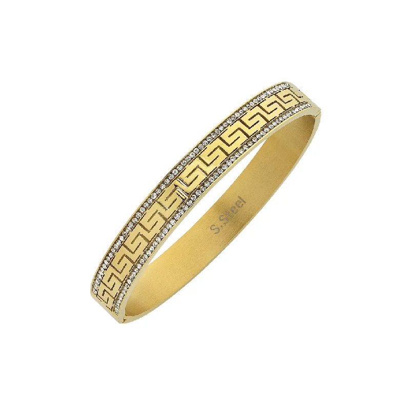 Yellow Stainless Steel Crystal Greek Design Bangle