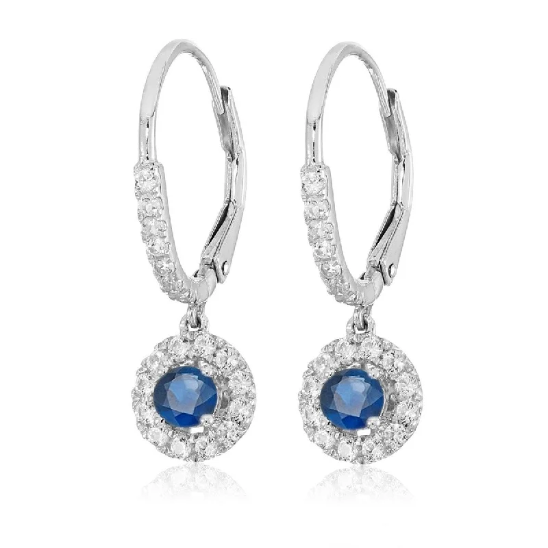 925 Sterling Silver Blue Sapphire and Created White Sapphire Dangle Earrings