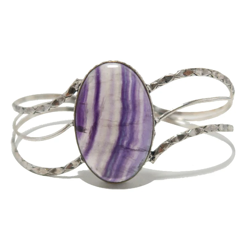 Fluorite Bracelet Cuff Purple Wave Sterling Silver