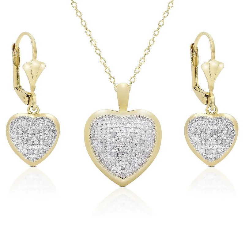 Finesque Gold Overlay 3/8ct TDW Diamond Heart Earrings and Necklace Set