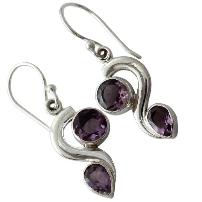 Handmade Amethyst Dangle Earrings, 'Jungle Enchantment' (India)