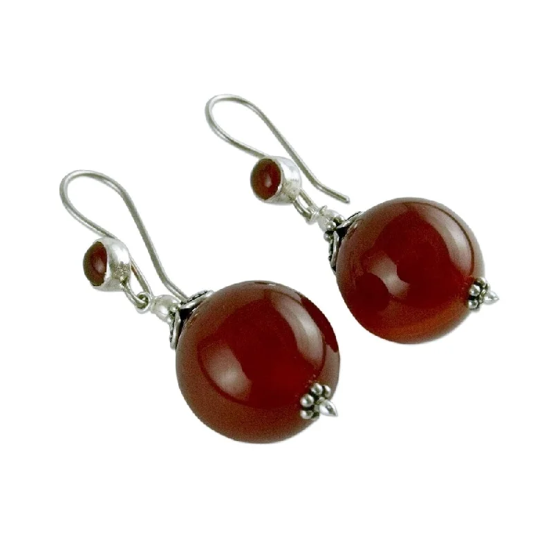 Handmade Sterling Silver Gujurati Ode Carnelian Drop Earrings (India)