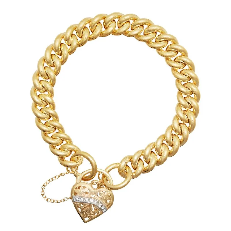 Diamond Set Padlock Bracelet in 9ct Yellow Gold Silver Infused