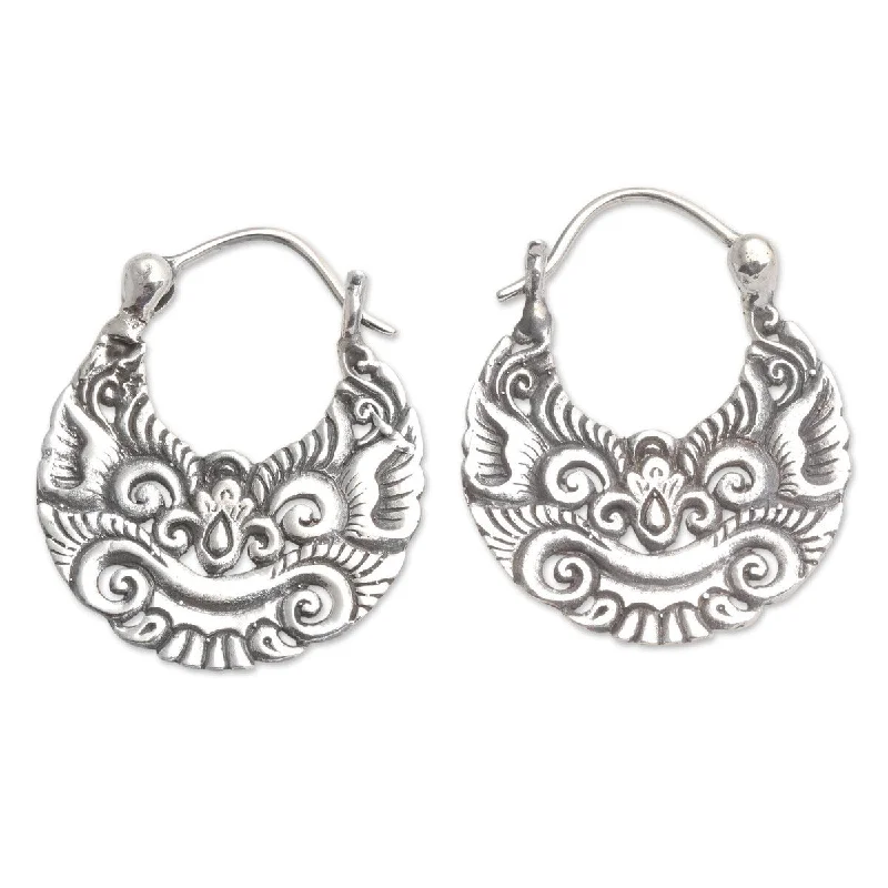 NOVICA Barong, Sterling silver hoop earrings - 0.9