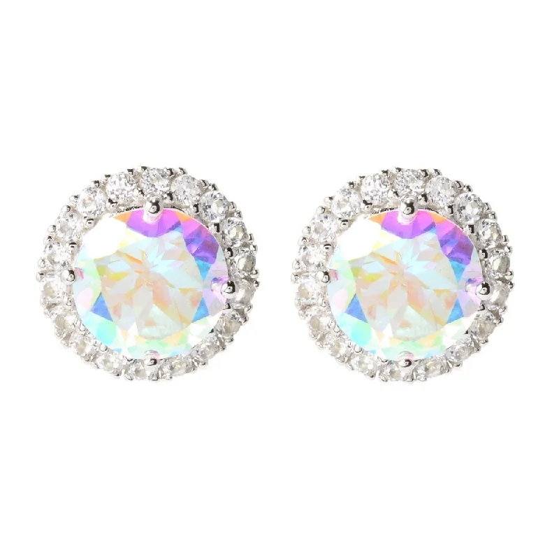 Sterling Silver 4.36ctw Opal & White Topaz Halo Stud Earrings