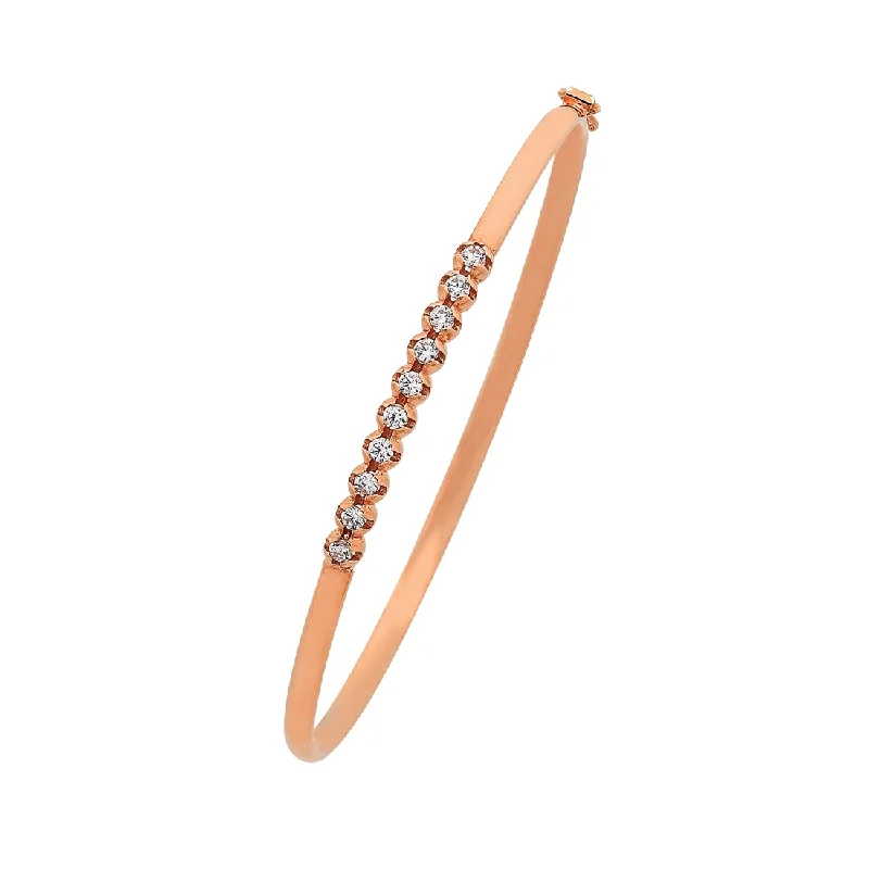 9ct Rose Gold Silver Infused Cubic Zirconia Oval Bangle