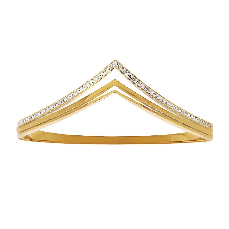 Pave Crystal V Shape Bangle in Gold Stainless Steel