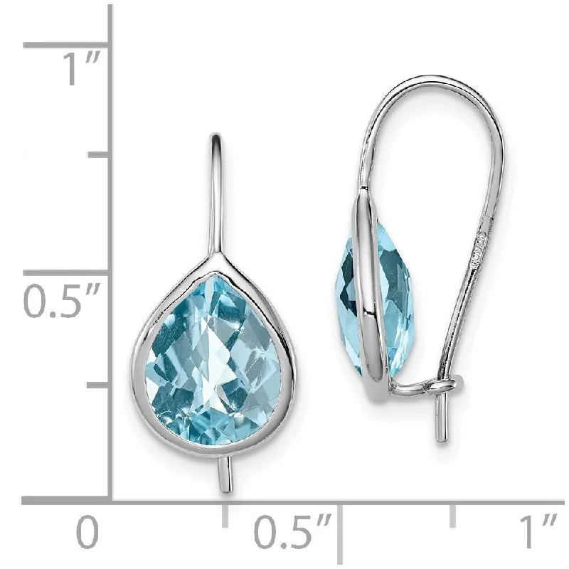 925 Sterling Silver Rhodium Plated Lt Swiss Blue Topaz Teardrop Earrings (L-20 mm, W-9 mm)