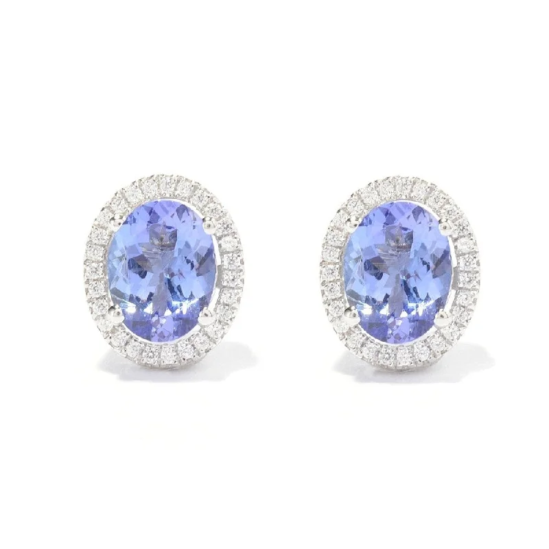 Rhodium Over Sterling Silver 4.03ctw Tanzanite Stud Earrings 0.4'L