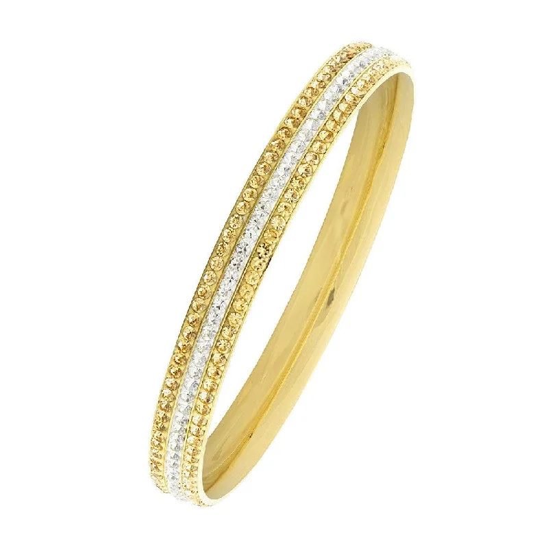 Yellow & White Crystal Pave Bangle in Stainless Steel