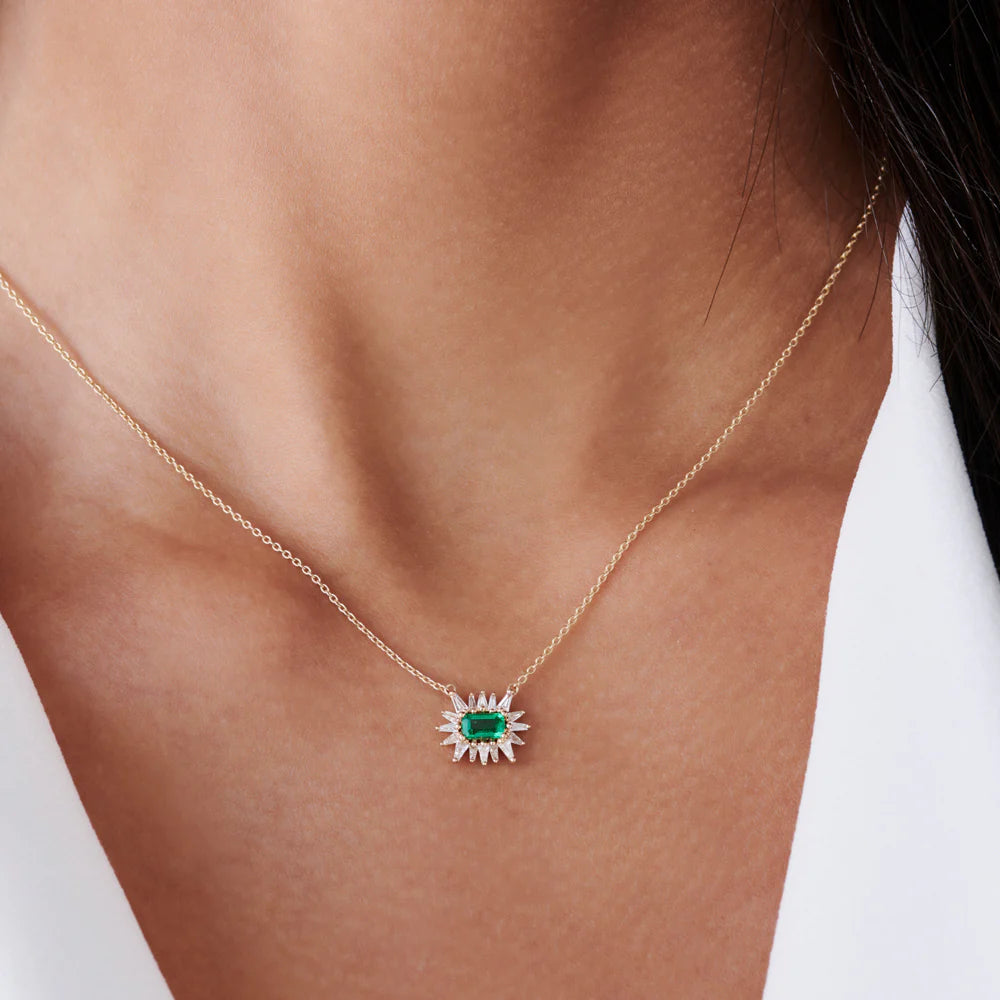 Baguette And Emerald Necklace