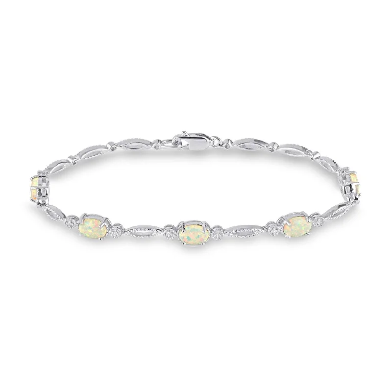 Mirage Diamond Set Created Opal Bracelet in Sterling Silver