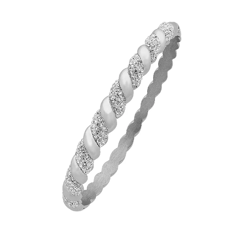 White Stainless Steel Pave Crystal Twirl Bangle