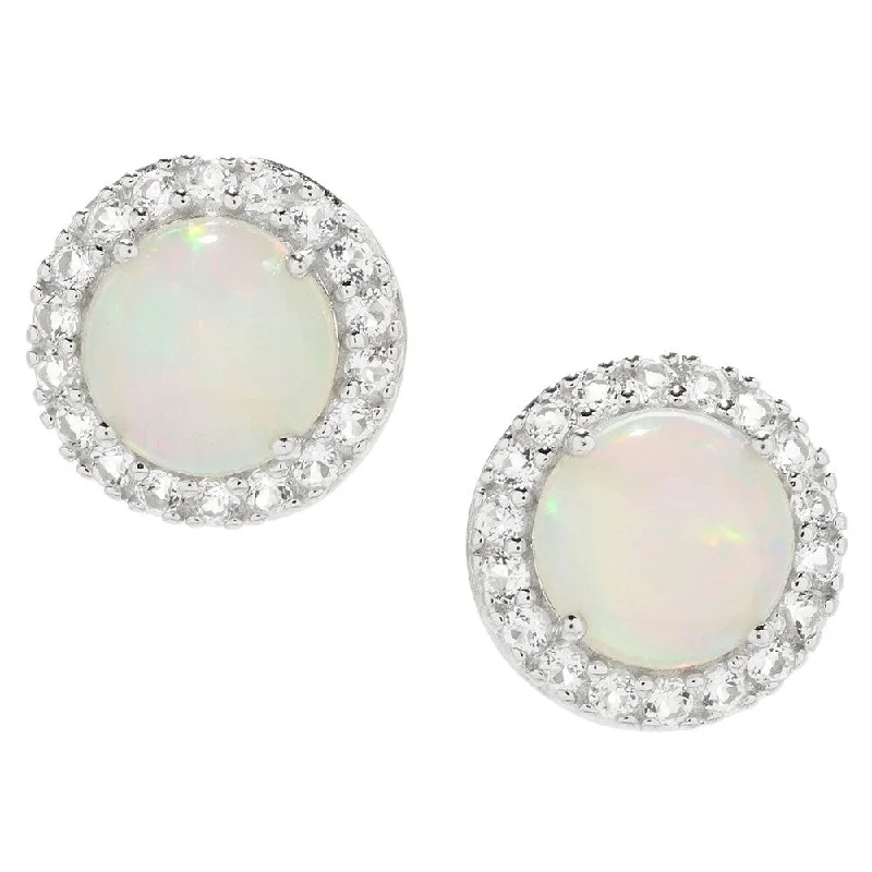 925 Sterling Silver Ethiopian Opal and White Topaz Stud Earrings