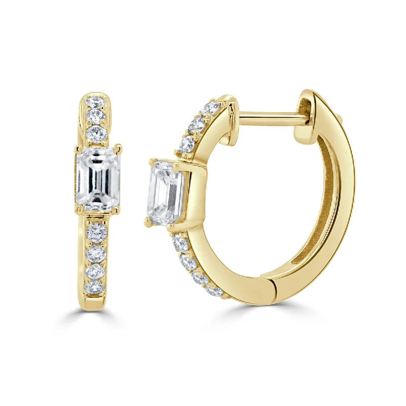 Joelle Diamond & Emerald Cut Huggie Earrings 14K Gold