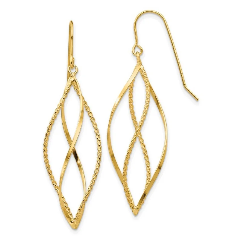 Curata 14k Yellow or White Gold Textured Twisted 44x13mm Dangle Hook Earrings