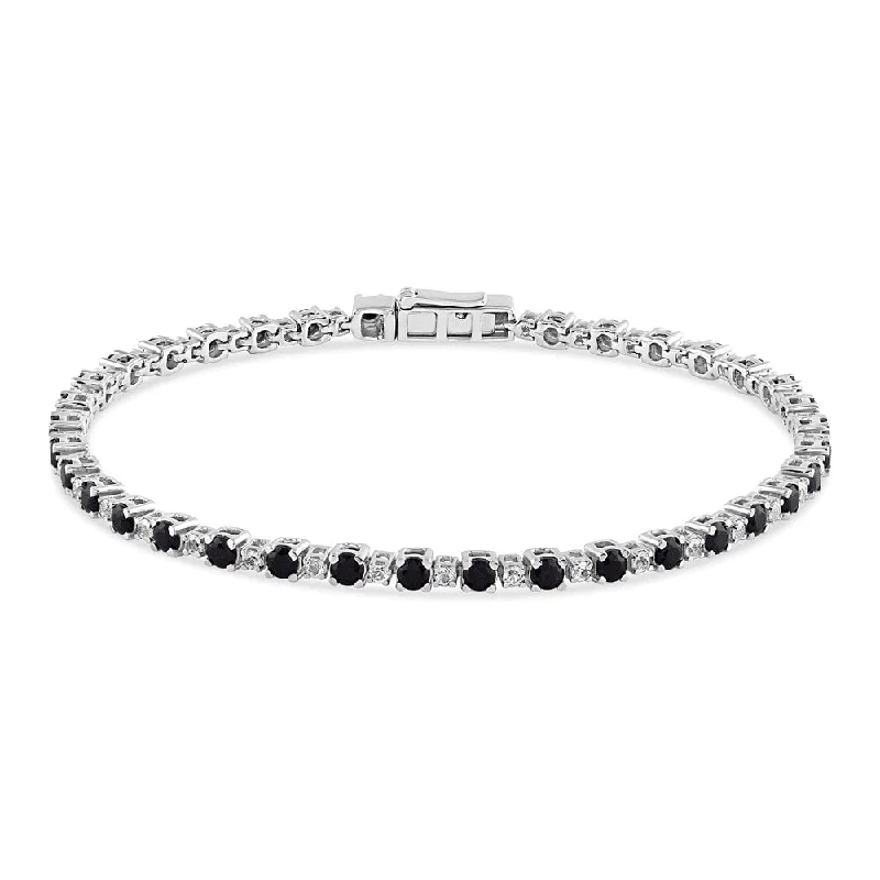 Diamond Set Black and White Created Sapphire Tennis Bracelet in 9ct Yellow Gold