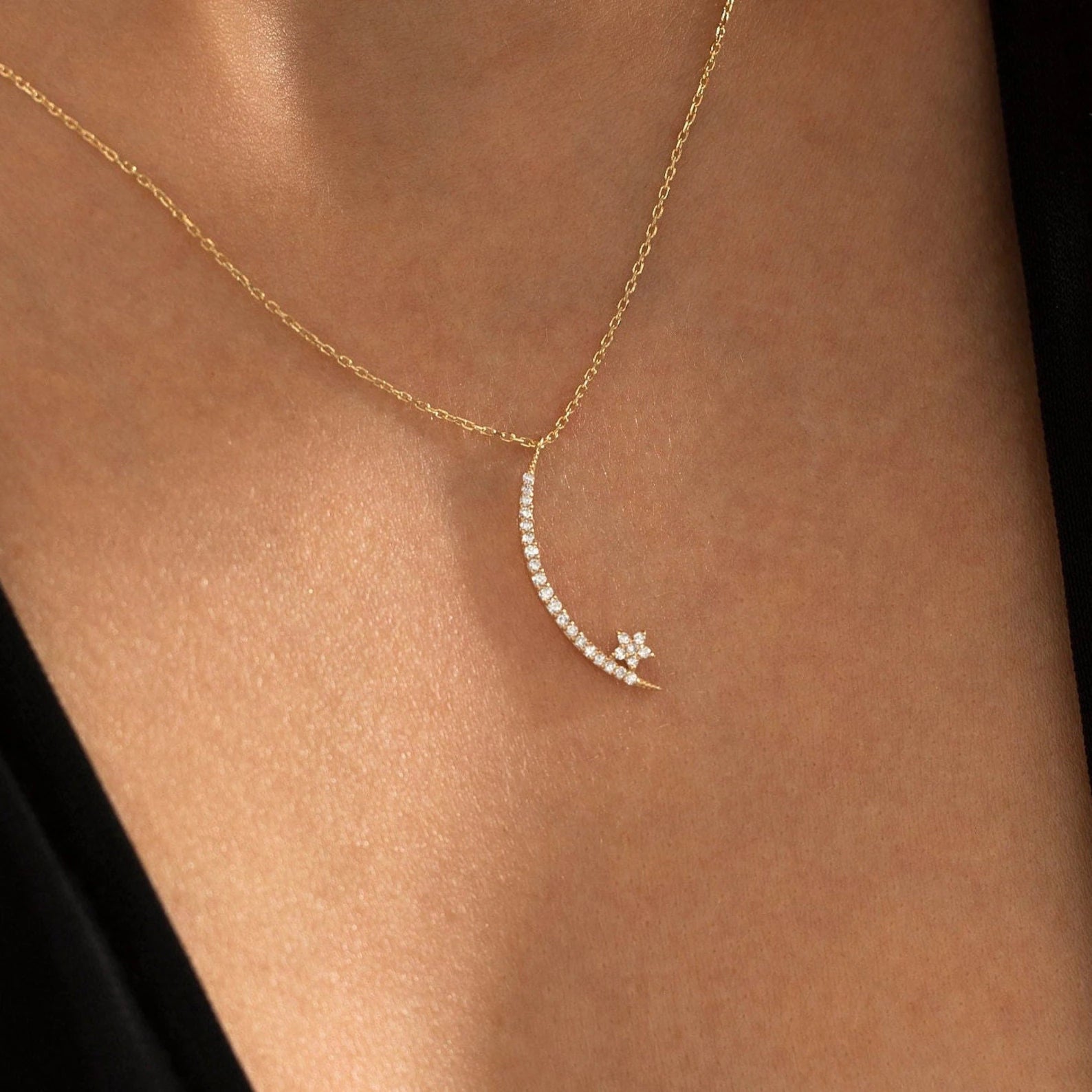 Gold Moon Zircon Necklace