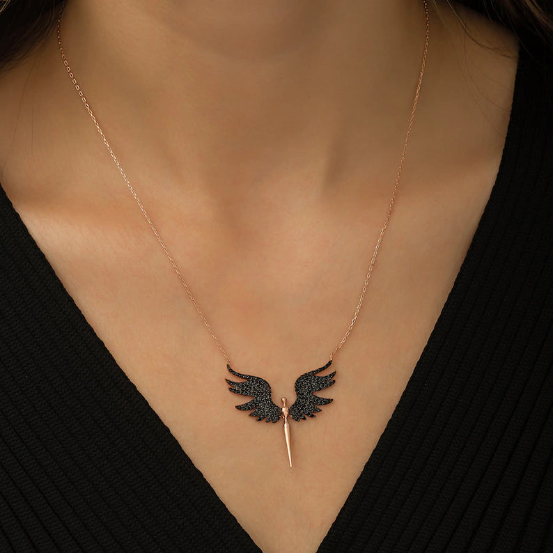 Black Guardian Angel Necklace