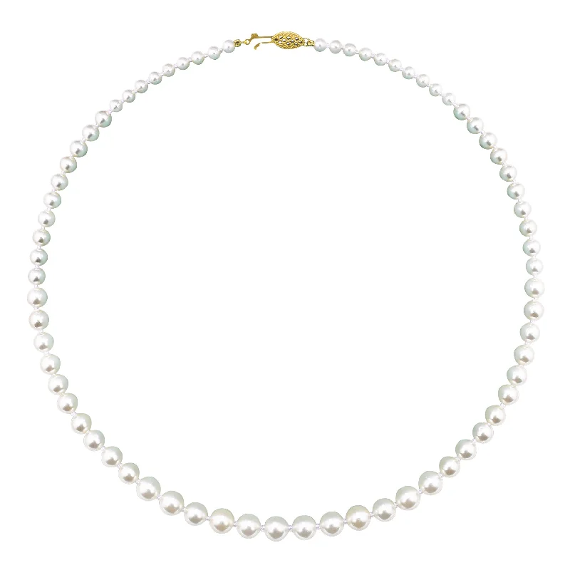 Round Shell Pearl Gem Stone Graduated 18-inch Necklace in 14KT Yellow Gold