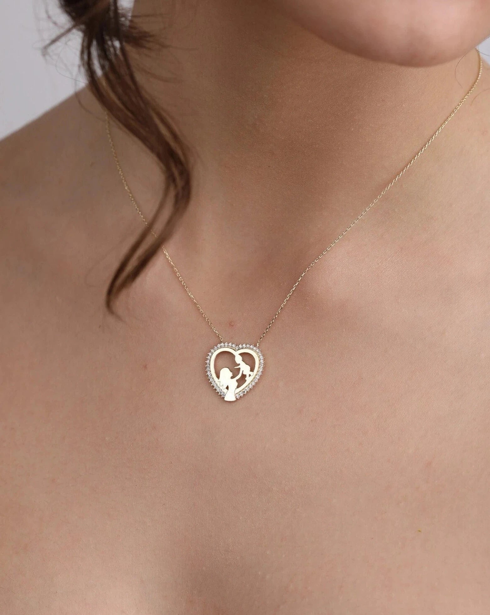 Gold Plated Heart Mom & Baby Necklace