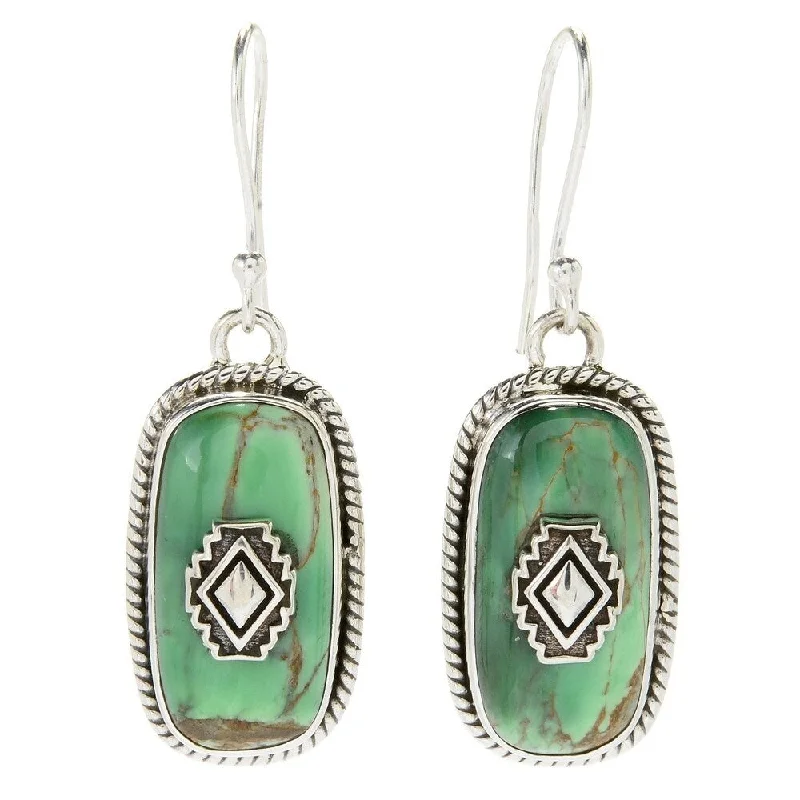 Sterling Silver 1.5" 20 x 10mm Variscite Elongated Drop Earrings