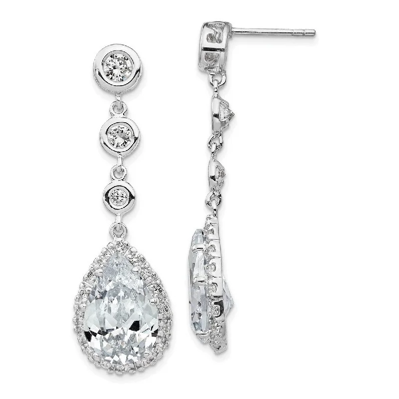 Curata 925 Sterling Silver Post Earrings CZ Cubic Zirconia Long Drop Dangle Earrings - 43x12mm Wide