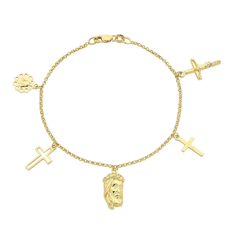 9ct Yellow Gold Religious Charm Bracelet 19cm