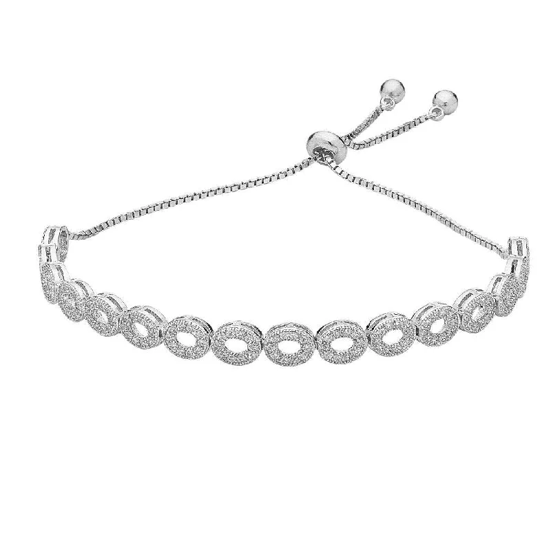 Sterling Silver Open Oval White Cubic Zirconia Bracelet