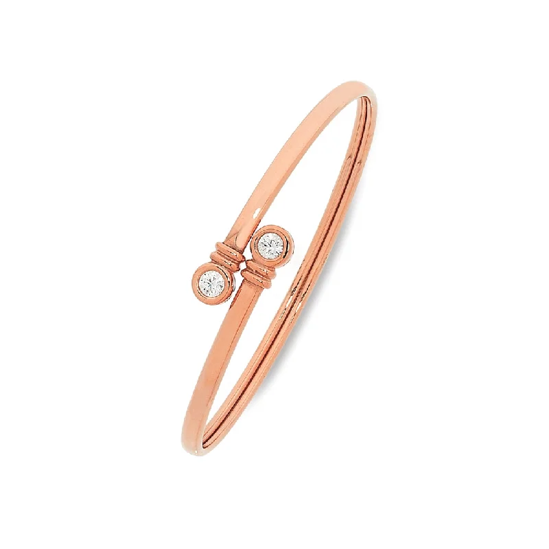 9ct Rose Gold Silver Infused Bangle With Cubic Zirconia Bezel Set Ends