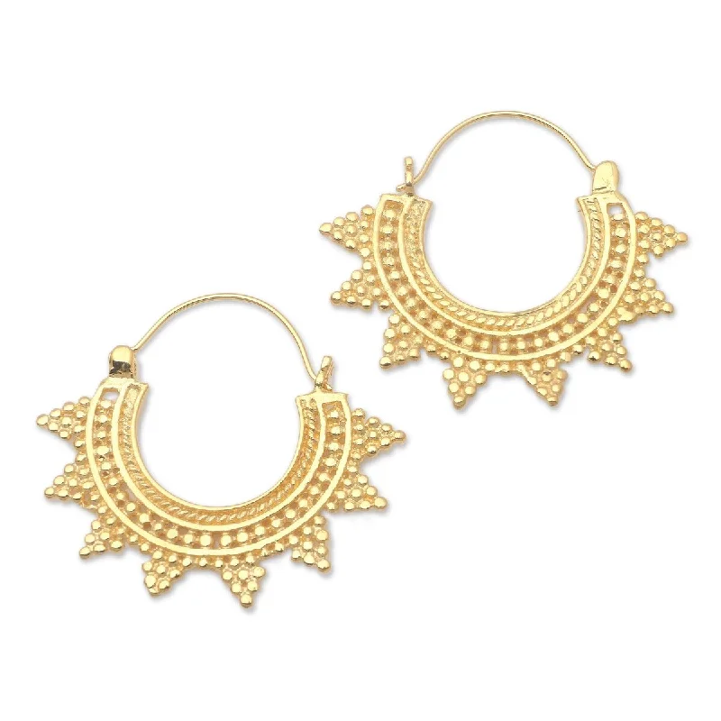 NOVICA Sunrays, Gold plated hoop earrings - 1.7D