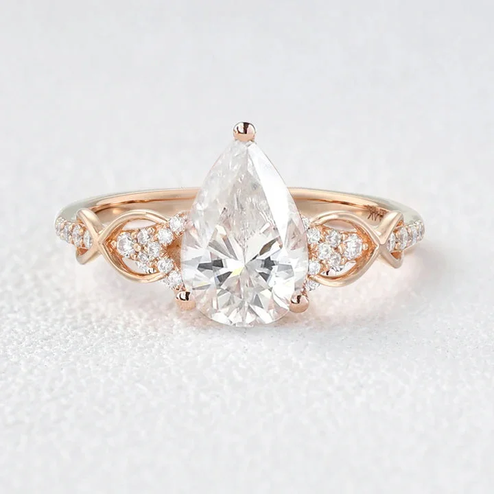 1.5ct Pear Cut Colorless Moissanite Antique Engagement Ring