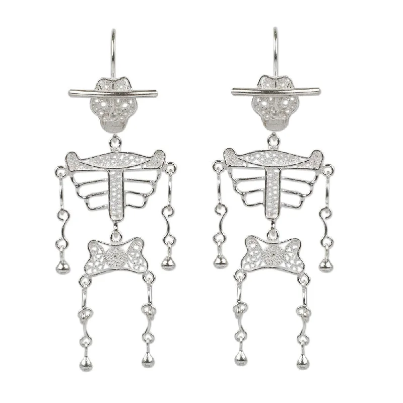 Handmade Silver 'Dancing Skeleton' Filigree Earrings (Peru)