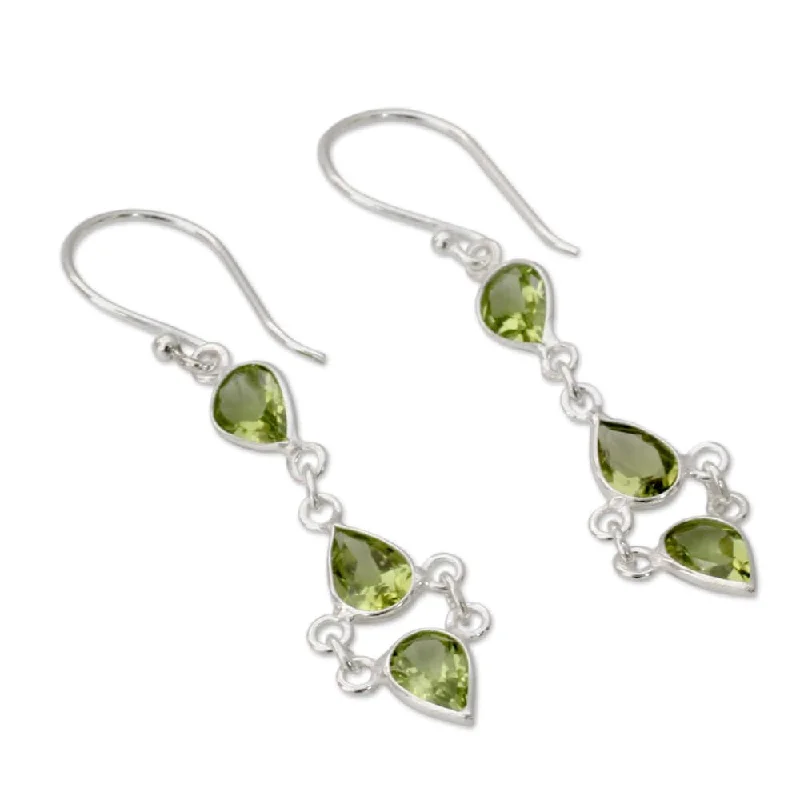 NOVICA Sterling Silver 'Mystic Wonder' Peridot Earrings - 2L*0.4W