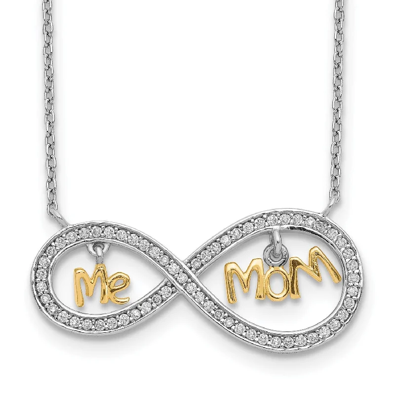 Sterling Silver Cubic Zirconia 18-inch Infinity Mom and Me Two-Tone Necklace