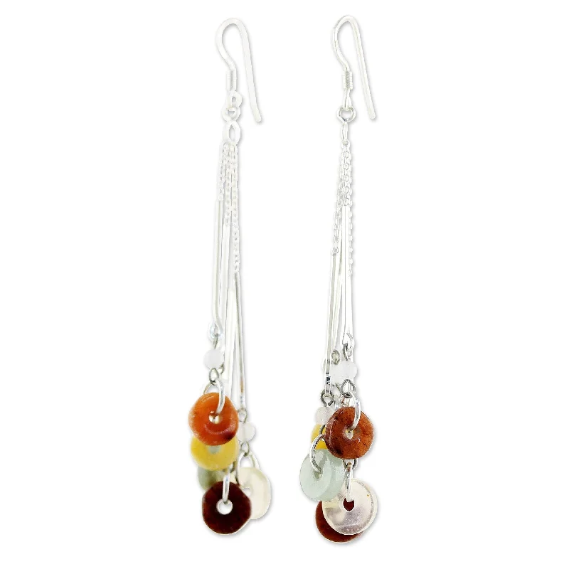 Jade and Quartz Waterfall Earrings, 'Earthy Blend' (Thailand)