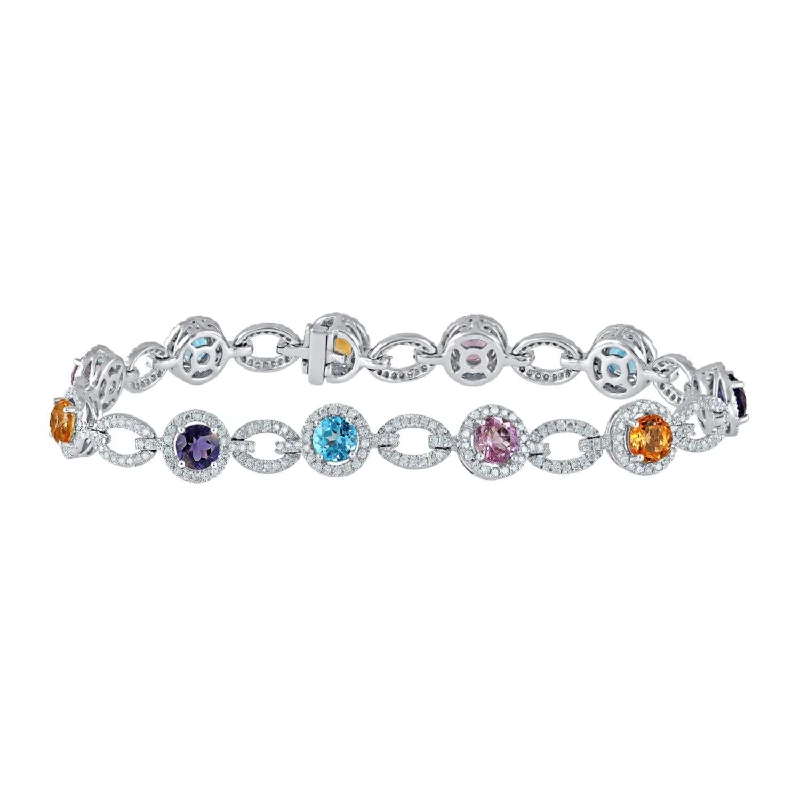 Amethyst Blue Topaz and Citrine Bracelet with 1.75ct of Diamonds in 9ct White Gold