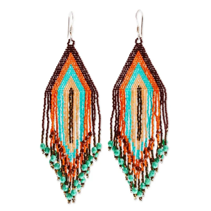 NOVICA Traditions, Huichol glass beaded long earrings