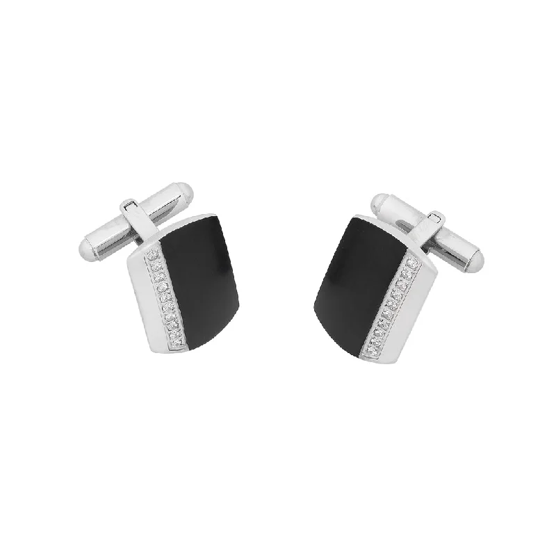 Stainless Steel White and Black Crystal Cuff Links