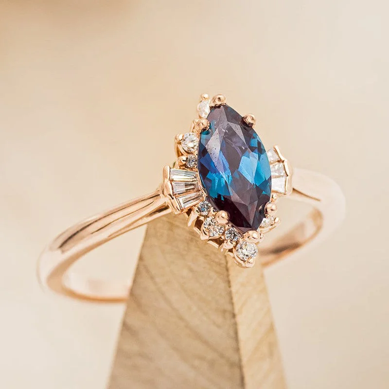 "DAHLIA" - MARQUISE LAB-GROWN ALEXANDRITE ENGAGEMENT RING WITH DIAMOND ACCENTS